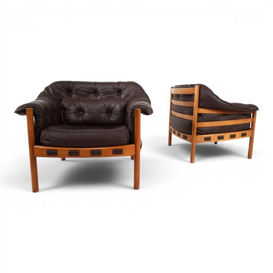 Woonkamerset Coja van Sven Ellekaer – 3-zitsbank en 2 fauteuils in bruin leer, 1960 – Wood, Leather (photo 4 of 20)