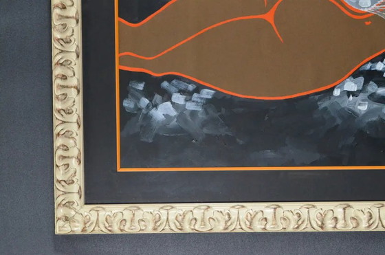Marc Dumont “Nu Orange” Frans Modernistisch Vrouwelijk Naakt Acrylschilderij – Schilderijen & Tekeningen (photo 9 of 12)