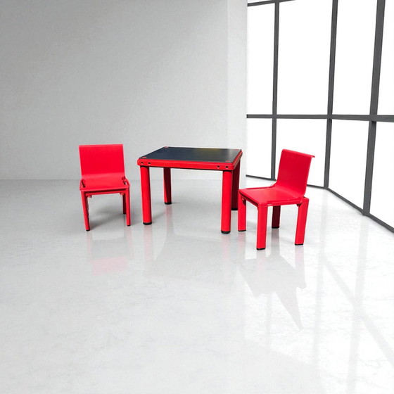 Image 1 of MASAYUKI MATSUKAZE & CENTROKAPPA DESIGN TEAM for Kartell table and two red chairs for children Sistema Scuola