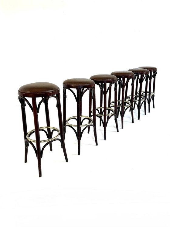 Image 1 of 6x vintage barkruk bentwood & leer ‘80