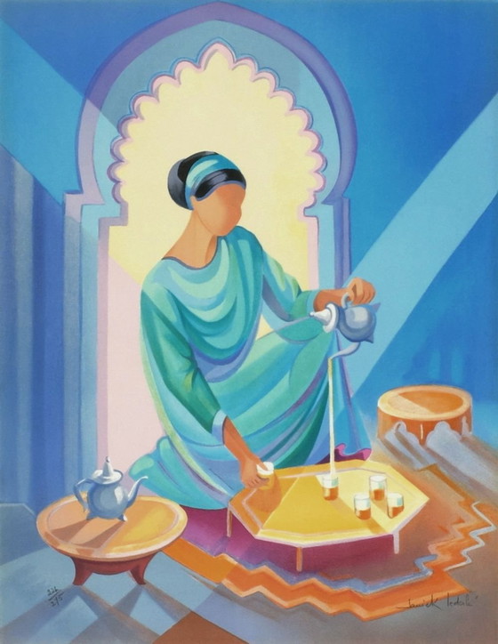 Image 1 of Janick LEDERLE Marocco - Cerimonia del tè Litografia firmata 1990