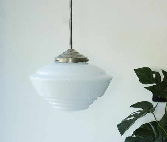 Image 1 of Vintage Art Deco Bauhaus pendant lamp, 1930s/40s light, glass