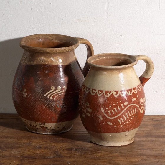 Pair of Antique Glazed Ceramic Jugs, Central Europe, circa 1920, Crockery, Blue (photo 13 of 13)