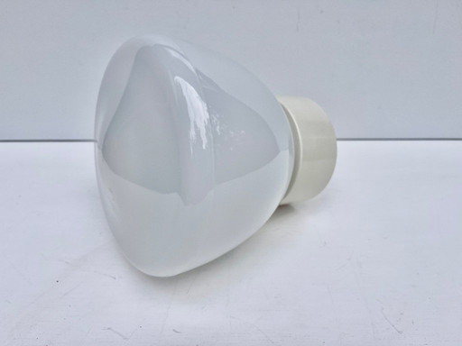 Vintage plafondlamp schoollamp wit met helder glas seventies 
