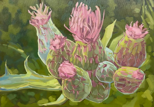 Disteln im Sommerlicht, Öl auf Leinwand, 100x70 cm, Sandra Kolondam