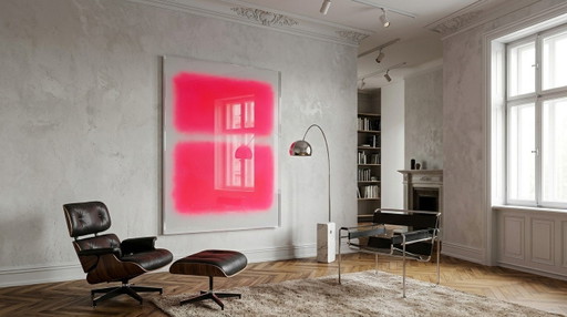 Dipinto astratto a campi di colore nei toni del grigio, rosa e rosso – neon | Arte fluorescente | XXL 0,8 cm vetro acrilico