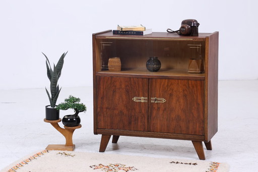 Vintage chest of drawers with glass doors 60s | Mid - Century hallway cabinet | Retro 70s wood #06-56