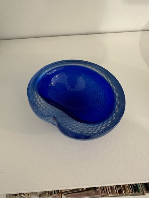Vintage Murano-style blue blown glass dish