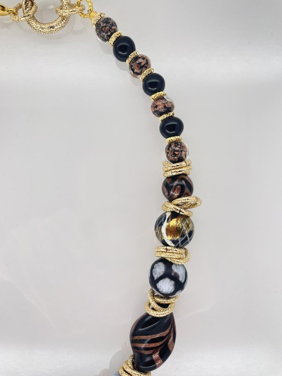 Image 1 of Murano glazen halsketting met 24-karaats bladgoud – Murrine – Aventurijn