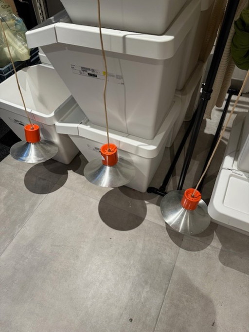 Vintage lamp with orange accent, rail with 3 lamps