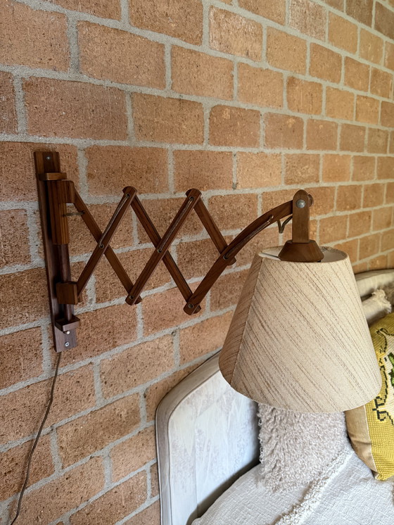 Image 1 of Lampada da parete a forbice in legno di teak, metà secolo