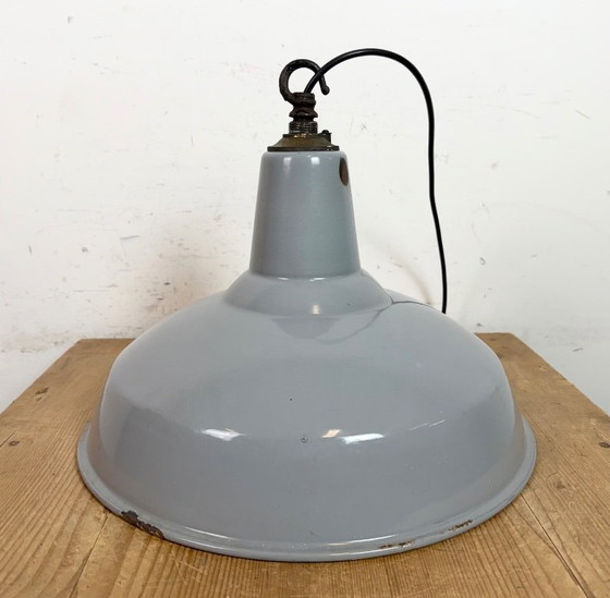 Image 1 of Industrial British Grey Enamel Factory Pendant Lamp, 1960s