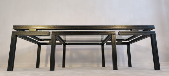 Image 1 of Magnifique Table Basse Pierre Vandel Paris 1970’S Verte Mouchetée + Sa Gigogne