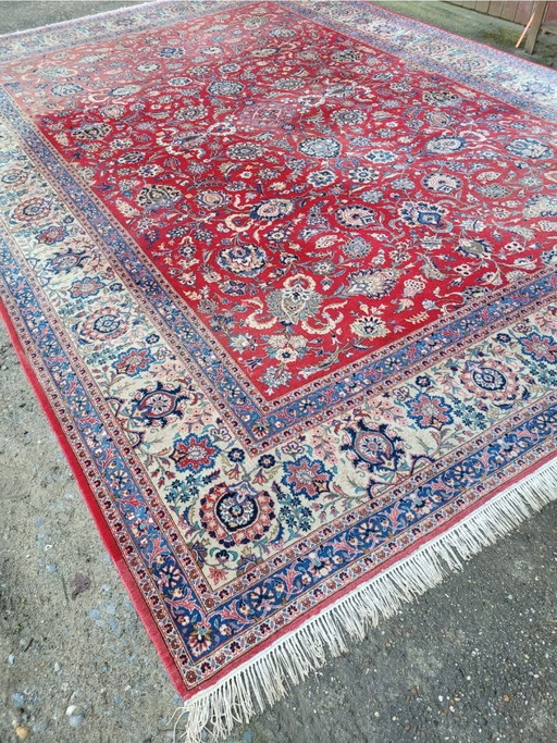 Alfombra Kashan Oriental XXL auténtica de 458x321 cm con parte superior anudada a mano.