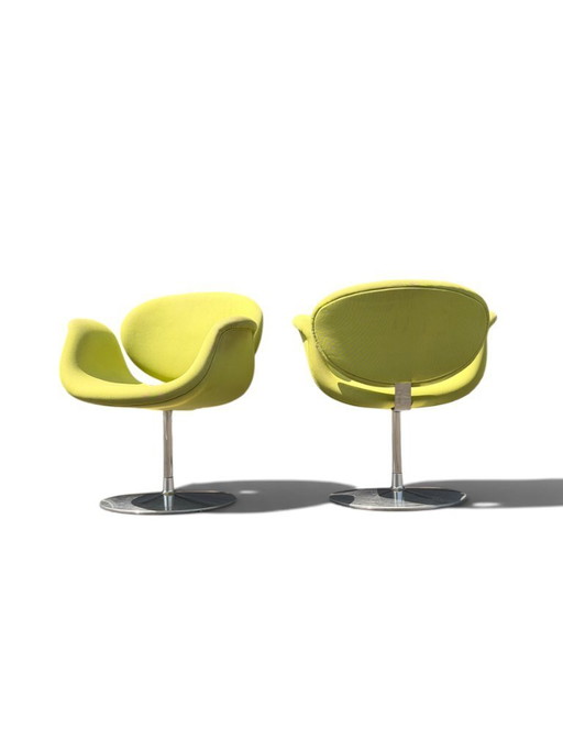 Pair Of Authentic Pierre Paulin "Little Tulip" Chairs For Artifort - Vibrant Green – eetkamerstoelen, Textile (photo 2 of 13)
