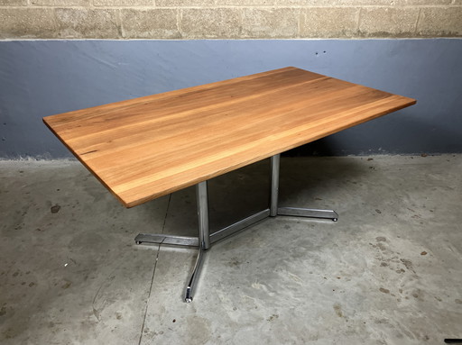 Vintage Industrial Oak Chrome Dining Table Desk