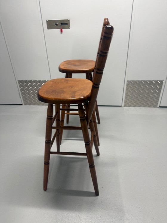 Image 1 of Set vintage houten barkrukken jaren 70 – farmhouse / brutalist stijl