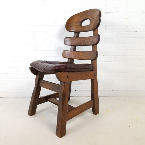 Image 1 of 2x vintage brutalist fishbone stoel eiken stoel jaren 70