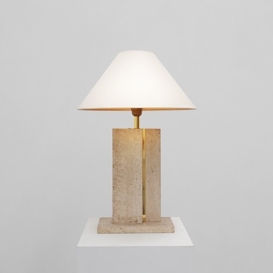 Image 1 of Travertin und Messing Tischlampe von Belino im Hollywood Regency Stil