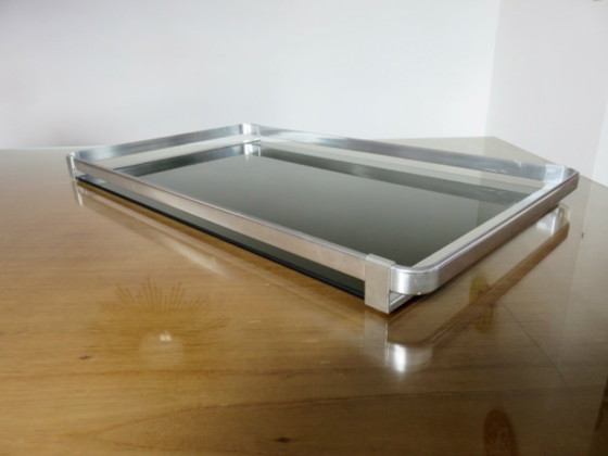 Image 1 of Sehr großes Tablett, MB Italia für Roche Bobois, Aluminium und Rauchglas, 1970