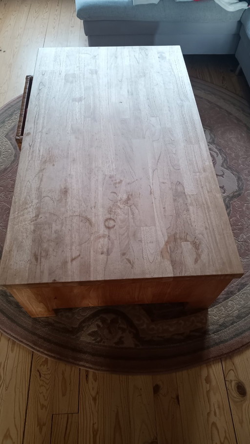 Massief Teakhouten Salontafel Met Rieten Opbergmanden – Wood