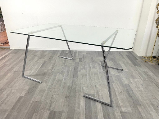 80s Design Rahmlow Dining Table / Desk – Chrome & Glass – eettafels