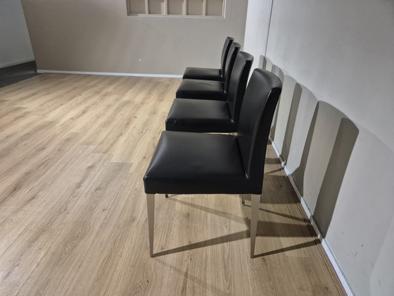 Image 1 of 4x B&B Italia Maxalto - Eetkamerstoelen Melandra - Zwart - Leer - Design