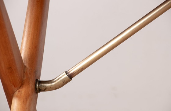 Image 1 of Deense eettafel van massief teak en beukenhout met messing, model AT 303, ontworpen door Hans Wegner voor Andreas Tuck in 1960.