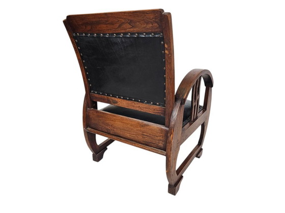Image 1 of Art Deco - Arm Chair - Clubfauteuil - gebeitst hout - leren bekleding - Frankrijk - 1930's