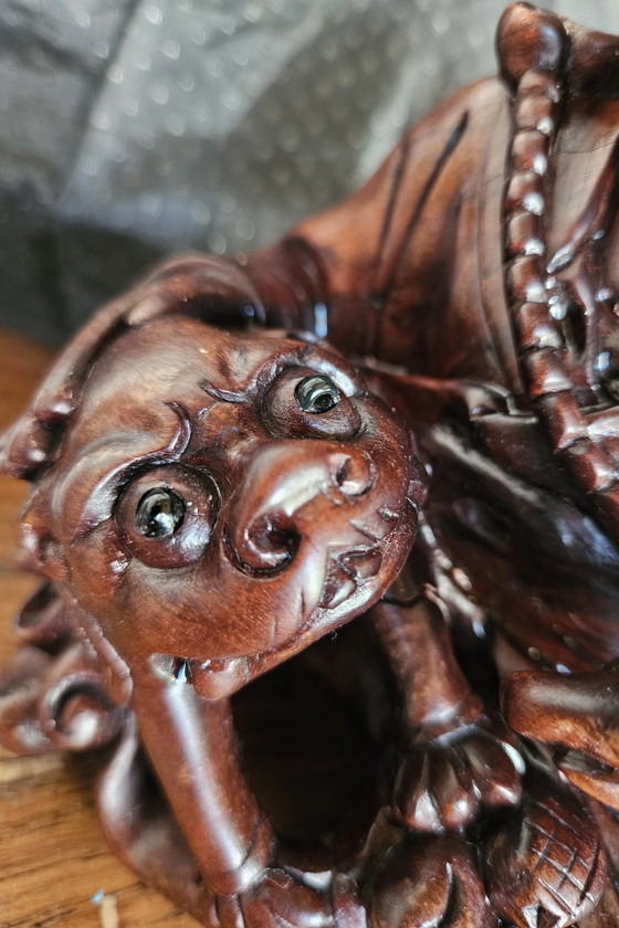 Antike handgeschnitzte Luohan/Damo-Statue – Bildhauerei, Wood (photo 3 of 11)