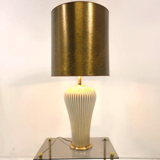 Mangani Italy porcelain table lamp, 1980s gold with white