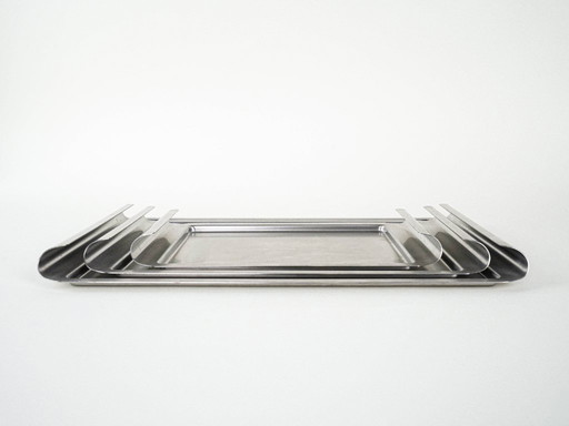 Set di vassoi in acciaio inox, design italiano, anni '70, made in Italy