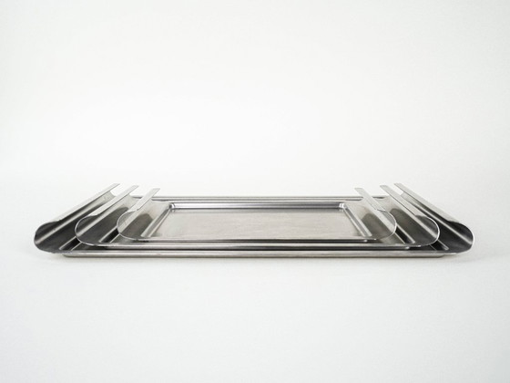 Image 1 of Set di vassoi in acciaio inox, design italiano, anni '70, made in Italy