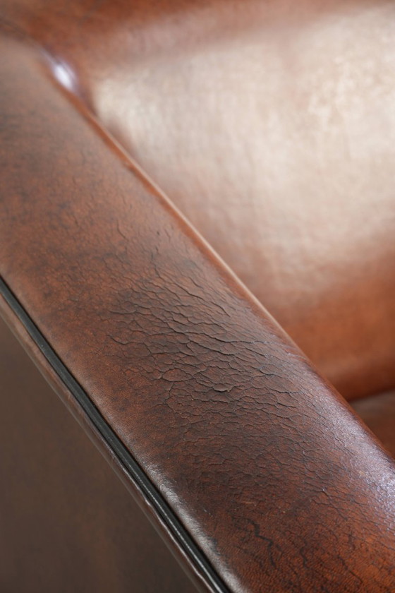 Image 1 of Strakke schapenleren Art Deco design armchair/ fauteuil met zwarte biezen en een prachtige warme kleur