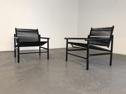 Twee Fly Line loungestoelen, G. Belotti voor CMP Padova – stoelen fauteuils, Metal, Plastic