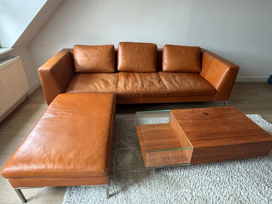 Habitat real leather sofa Montino in cognac with bench – Metal (photo 3 of 8)