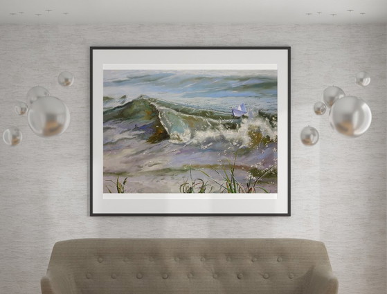 Origineel olieverfschilderij, hedendaagse kunst, symboliek, golf, de ark – Schilderijen & Tekeningen, Canvas (photo 3 of 7)