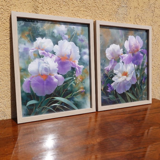 Image 1 of  Irises B103 - diptych in frame