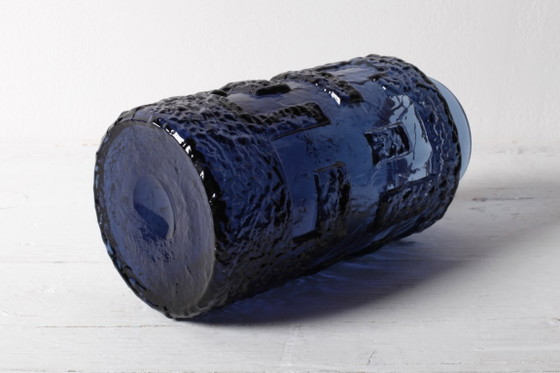 Deep Cobalt Blue Mid-Century Pressed Glass Vase "Cobolt" by Göte Augustsson / Ruda Glasbruk / Sweden / 1970s (photo 6 of 8)