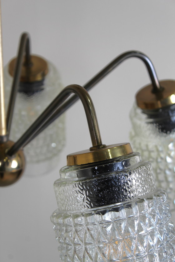 Image 1 of Plafonnier vintage, lustre - 1960s, laiton, verre