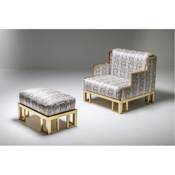 Image 1 of Vintage Crespi Style Lounge Chair and Ottoman Brass Gabriella 1970s