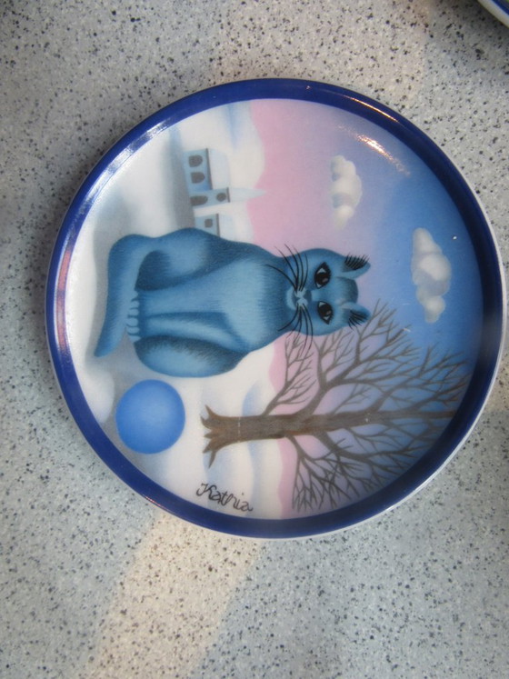 Ensemble de 4 plateaux à bijoux Arzberg Germany avec pot à couvercle, motif chat par Kathia. Vintage (photo 7 of 17)