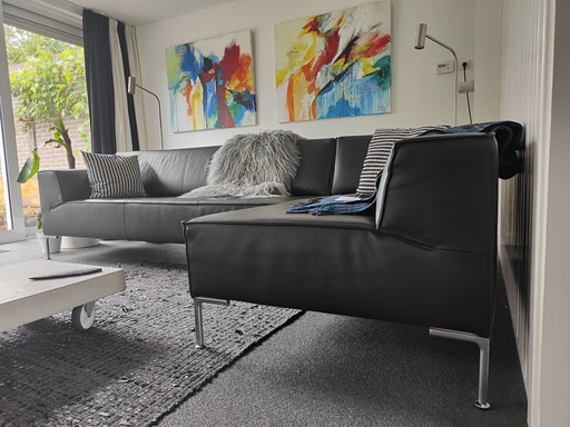 Bloq Sofa 3-Sitzer 1-Sessel longue schwarzes Leder