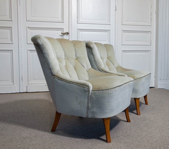 Image 1 of Paire de "chaises à pantoufles" suédoises des années 1940