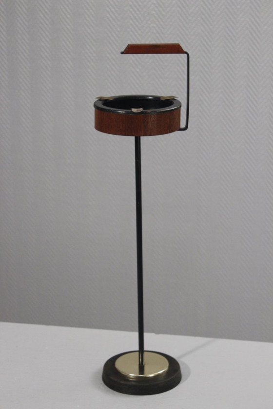 Image 1 of Cendrier Moderniste Sur Pied Métal & Teck Années 60 Design Scandinave Danois