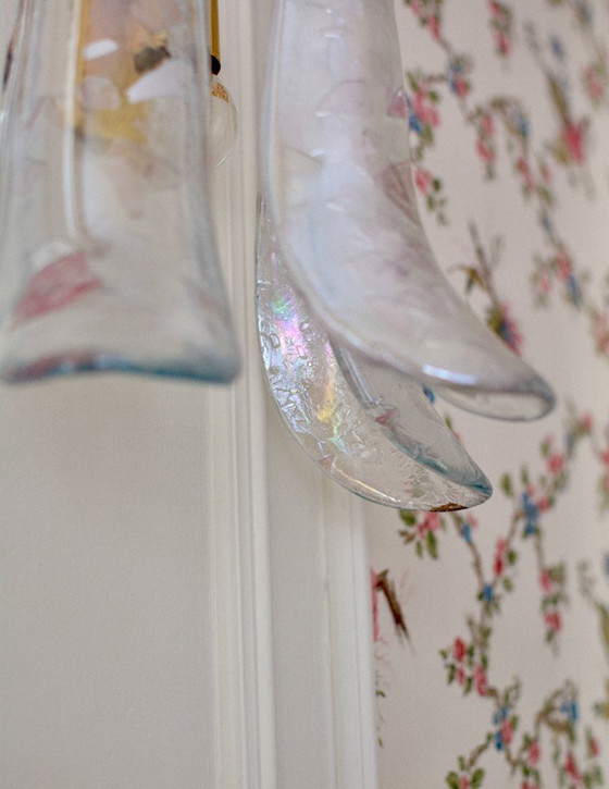 Image 1 of Applique murale en verre de Murano, lampe en forme de pétale en verre transparent irisé, applique murale en laiton italien, lumi