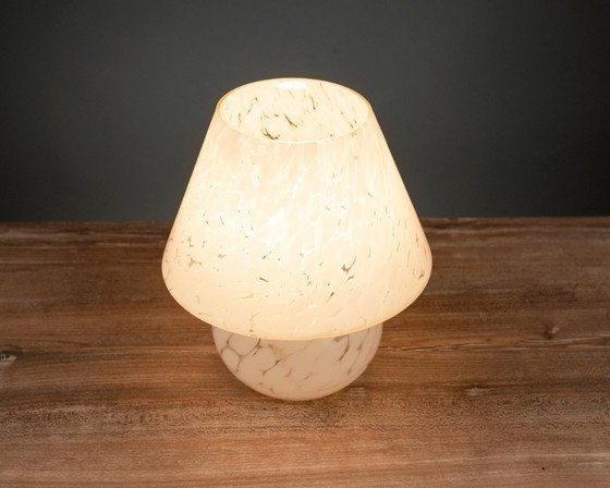 Image 1 of Small Mushroom Table Lamp, Marbled Glass, Mid-Century 1970s, White