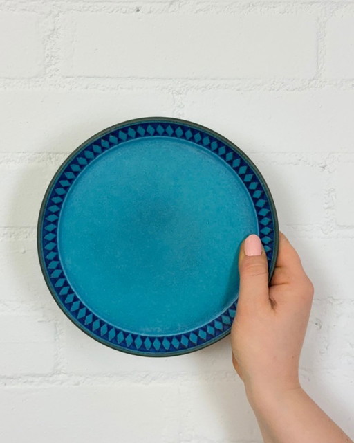 6 dessertbordjes van Ceramano West-Duitsland in de kleur "Argus Blue".