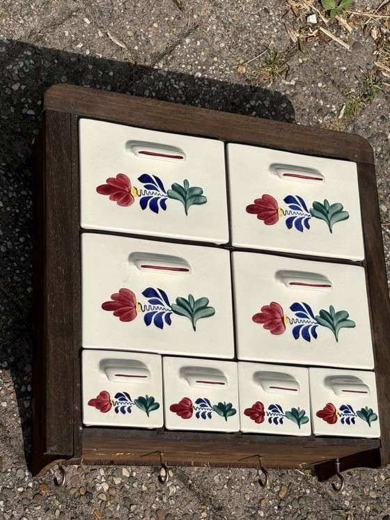 Boerenbont kastje met 8 lades 45x45cm – Opbergkast, Ceramic, Wood (photo 3 of 5)