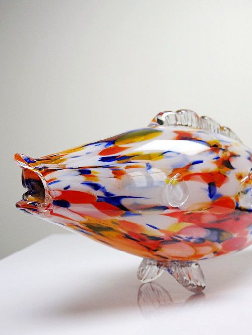 Gros poisson décoratif verre soufflé moucheté de Murano vintage